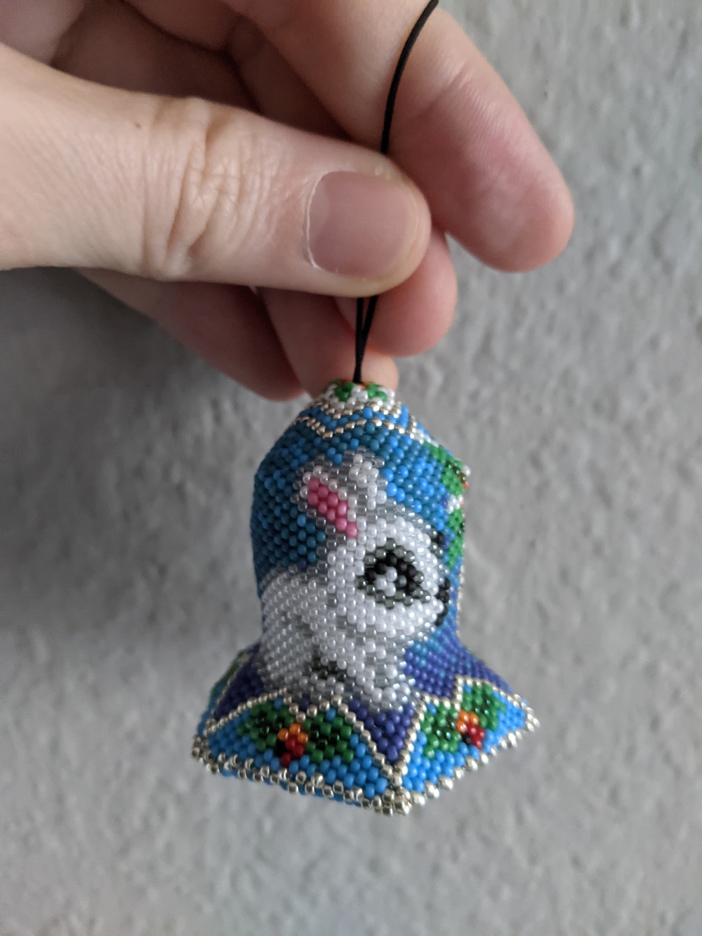 Beaded Bunny Ornament – Blue and White Small Pet Accessory